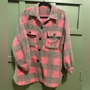 Plaid pink wool coat